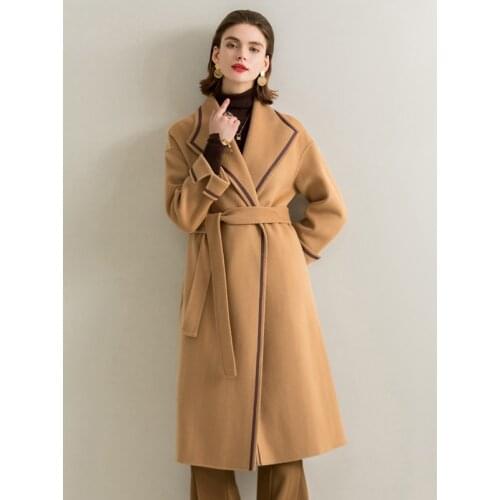 Long Sleeve Casual Vintage Belt 2021 New Fashion Long Autumn Faux Wool Blend Woolen Coat Winter Warm Women Warm Wool Coat
