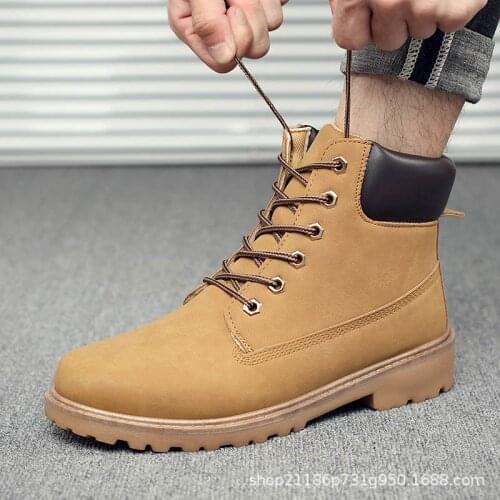 Winter boots men shoes 2021 new warm plus fur snow boots work shoes men lace-up pu leather ankle military boots male plus size