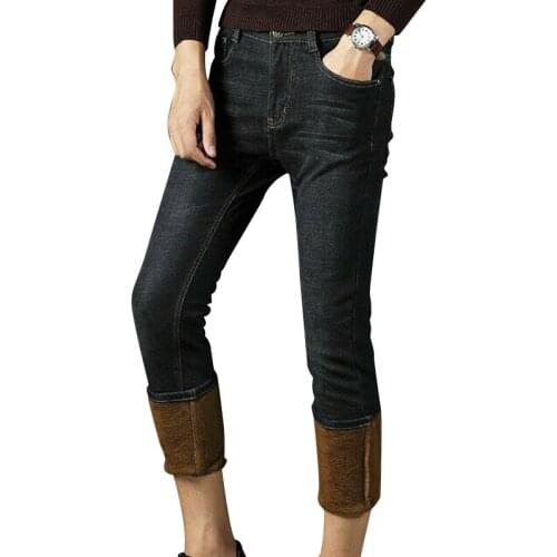 2020 icon dsqvw2 Brand Mens Winter Denim Pants Jeans Fleece Lined Warm Straight Leg Trousers Thicken Long Pants Plus Size