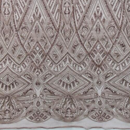 2021 Elegant Pink Handmade Beaded Lace Fabric Embroidered Net Lace French Tulle for Wedding/ Evening Dress HY1430
