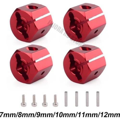 4PCS/Set Metal 12MM Wheel Hex Red/Black Hub for Axial SCX10 90046 1:10 RC Crawler 7/8/9/10/11/12 Thickness