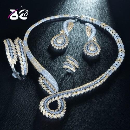 Be 8 Stylish Twist Leaf Shape Dubai Bridal Jewelry Set Fashion Wedding Necklace Earring 4pc Sets Saudi Women Jewelry 2 TonesS266