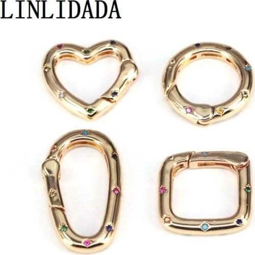 5Pcs Gold Micro Pave Cz Spring Buckle Metal Snap Clasp Spring gate ring, For Making Jewelry