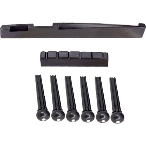 6 Pieces Guitar Bridge Pins, With Guitar Bridge Saddle And Groove Replacement For Classic Acoustic Guitar Parts, Black