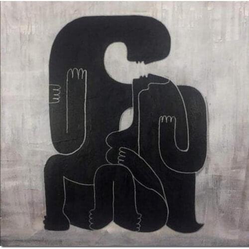 Abstract Painting Black and White Canvas Art Figure Modern Artwork Hand Painted Oil Picture Love For Bedroom Wall Decor Large