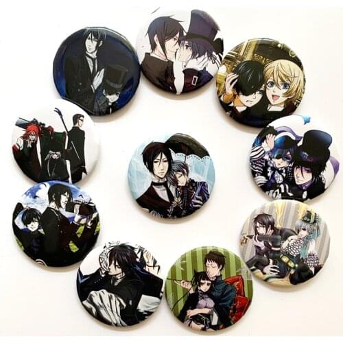 10Pcs/Set Kuroshitsuji Black Butler Figure Pins Brooches Badge Chest Ornament Cosplay Itabag Bag Clothing Accessoies Gift