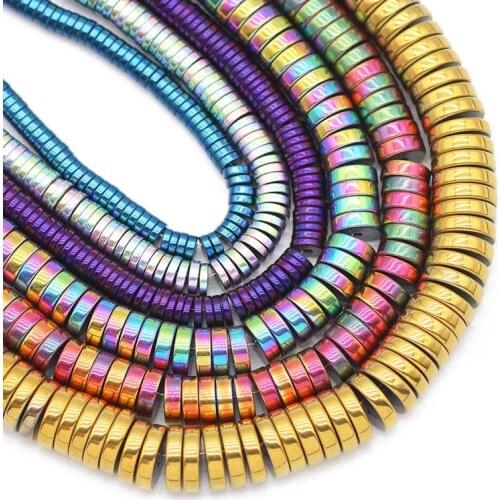 Natural Hematite Stone Gold,Purple,Green,Blue Flat Round Spacer 3-8MM Loose Beads For Jewelry Making Bracelet Coin DIY Findings