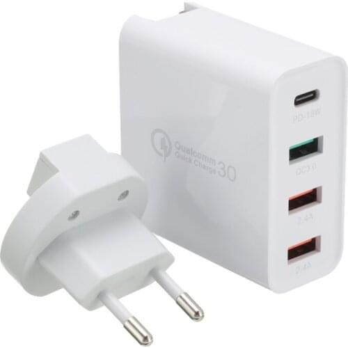 48W QC 3.0 Fast Charger Travel Charger Portable EU US Plug Adapter for Samsung iPhone Huawei iPad Pro Quick Wall Charger White