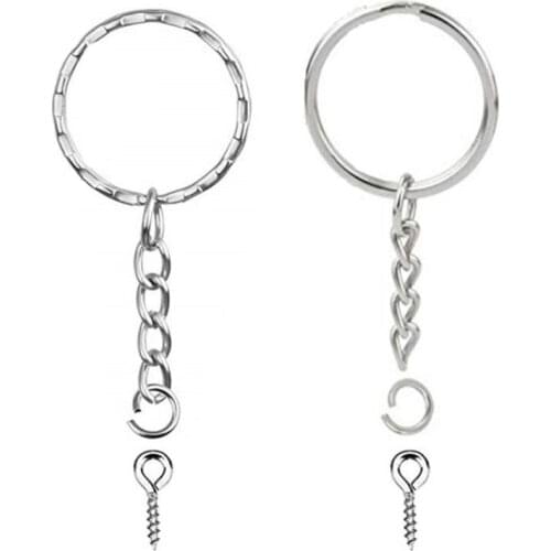 ​50Pcs Silver Screw Eye Pin Key Chains With Open Jump Ring Chain Extender Eye Pins Split Keyring Jewelry Making Findings