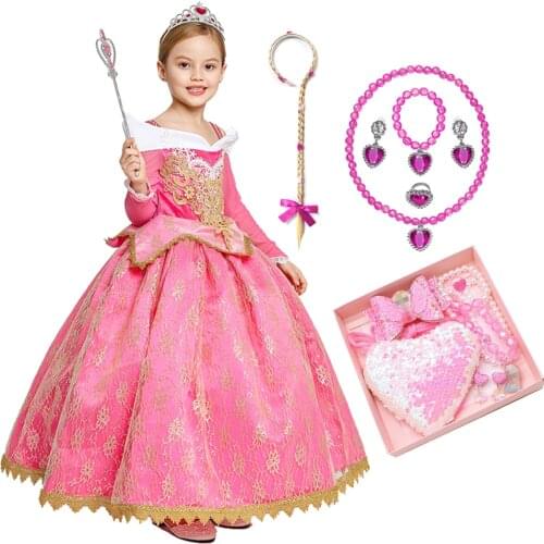 Kid Wedding Dresses for Girls Aurora Costume Birthday Party Accessories Princess Dress Girls Pink Glitter Tutu Dress 3-10 yrs