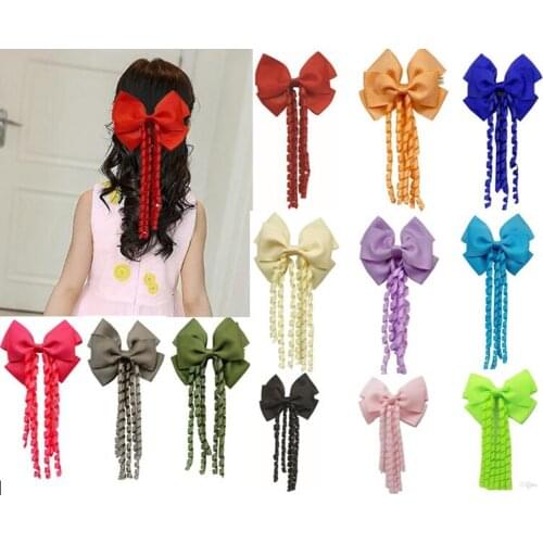 HOT SALE 4inch korker streamer ribbon elastic bobble Grosgrain Ribbon Long Korker Tail Fancy Hair Bow With Clip For Girls 20PCS