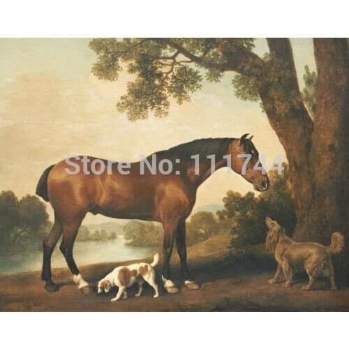 Art for sale Horse Painting A Bay Hunter A Springer Spaniel And A Sussex Spaniel by George Stubbs High quality