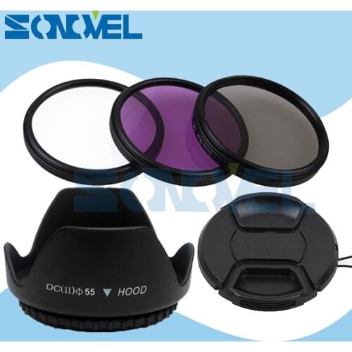 55mm UV CPL FLD Lens Filter Kit+Lens Cap+Flower Lens Hood For Nikon D5600 D5500 D5300 D5100 D3400 D7500 D750 with AF-P 18-55mm