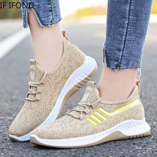 IF IFOND Women Casual Flat Knit Sock Shoes Breathable Mesh Platform Sneakers Women Slip on Soft Ladies Running Shoes Black Pink