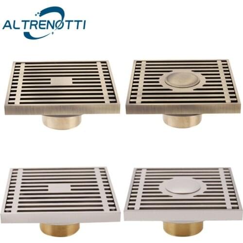 Brass Floor Drain Antique Square Shower Bathroom 10*10 Strainer Water Waste Dual Use Washing Machine Anti Odor House Hardware