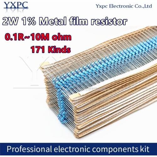 20pcs 2W Metal film resistor 1% 0.1R~10M 1R 1M 2.2R 4.7R 10R 22R 47R 100R 220R 470R 1K 10K 100K 2.2 4.7 10 22 47 100 220 470 ohm