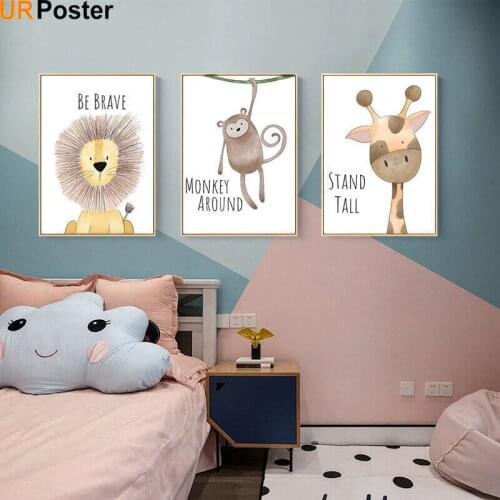 Lovely Animals Wall Prints Nursery Canvas Art Painting Nordic The Monkey Rabbit Dinosaur Poster The Sitting Room Decor No Frame