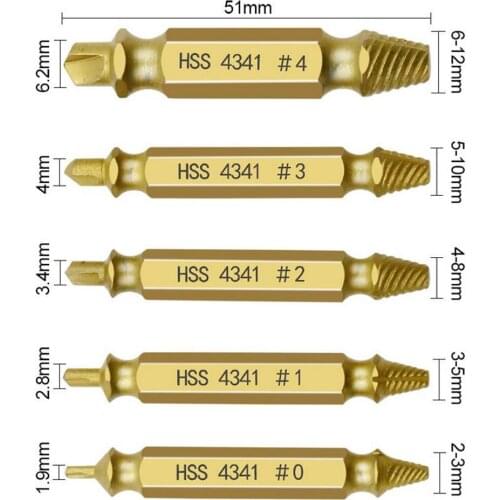 5PCS Screw Extractor Kit Damaged Screw Extractor Drill Bit Set Double-head Broken Bolts Remover Repair Tool Broken Bolt Remover