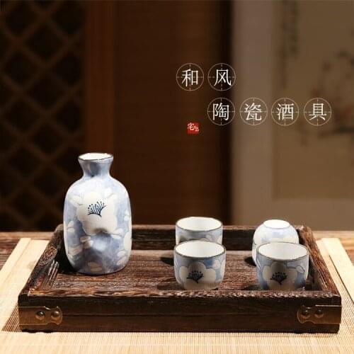 Japanese style hand painted wine set ceramic wine pot cup sake set white wine barware dispenser liquor gift box 5pcs/set