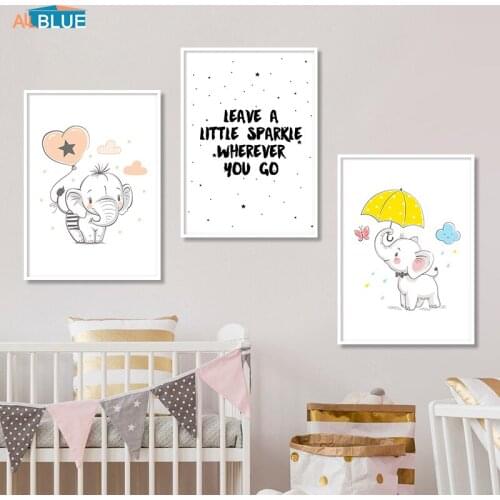 Cartoon Baby Bear Elephant Wall Art Canvas Painting Nordic Posters And Prints Animal Nursery Art Wall Pictures Kids Room Decor
