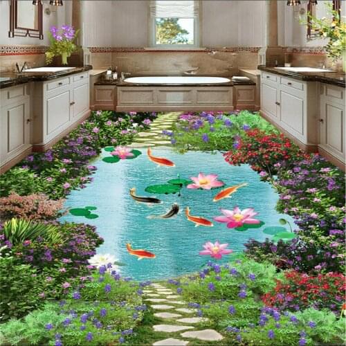 Beibehang Customize any size mural creative flowers river fish bathroom bedroom 3D floor papel de parede para quarto