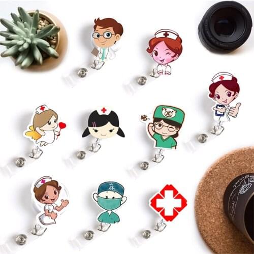 Wholesales 30pcs/lot Retractable Pull Badge Reels Nurse Doctors ID Lanyard Name Tag Card Cartoon Plastic Chest Badge Holder Reel
