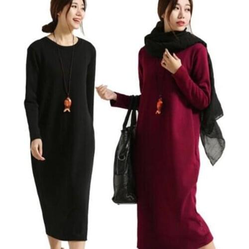Plus Size XS-5XL/6XL Autumn Full Dress Velvet ,Thickening Thermal Dress Long Sleeve Solid Color Loose Warm Winter Dress,Big Size