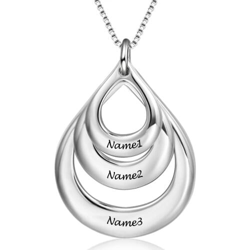 925 Sterling Silver Necklace Personalize Fashion Promised Jewelry Hollow Pendant Engrave 3 Names Anniversary Necklace for Women