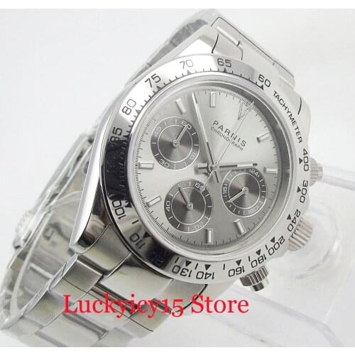 PARNIS Dress High Quality 39mm Quartz Mens Watch With Chronograph Function Stainless Steel Band