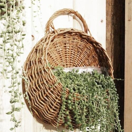 1 Set Flower Basket Handmade Weaving Multi-Function Rattan Wall Fence Hanging Pot Plants Holder Garden