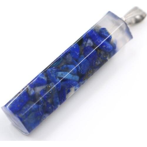 FYSL Silver Plated Crystal Pillar Lapis Lazuli and Resin Pendant Tiger Eye Stone Orgonite Jewelry