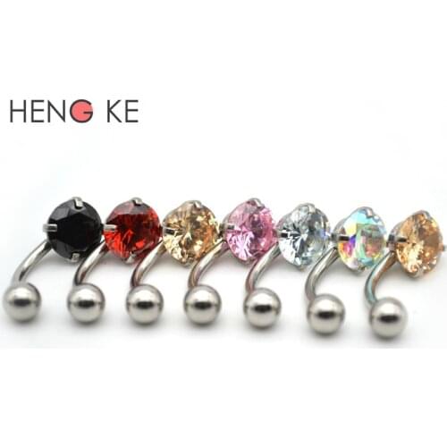 Crystal Zircon Belly Bars Body Piercing Button Ring CZ Gem 316L Stainless Steel Clear Rainbow Pink Red Rainbow