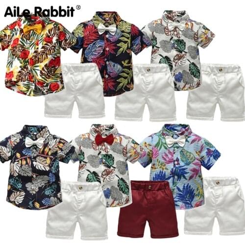 R&Z 2019 Boys Set Short Sleeve Shirt Shorts 2 Piece Set Belt Gift Summer Hot Explosion Gentleman Boy Baby Clothes