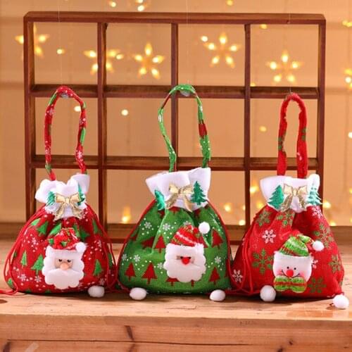 Christmas gift bag gift bag Christmas decorations children red portable candy bag old man snowman apple bag New year 2021
