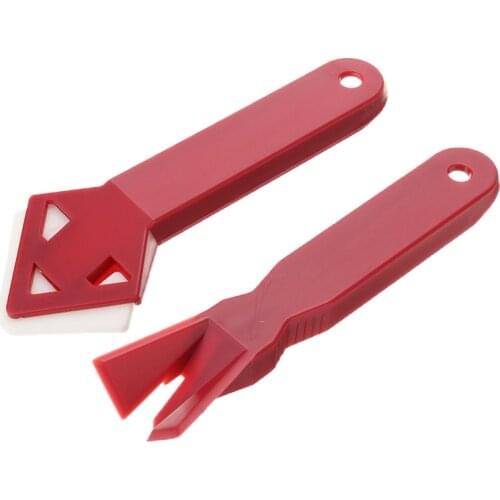 2Pcs Red Silicone Scraper Caulking Tool Kit Corner Joint Sealant Silicone Grout Remover Scraper For Finishing Cleaning Kit