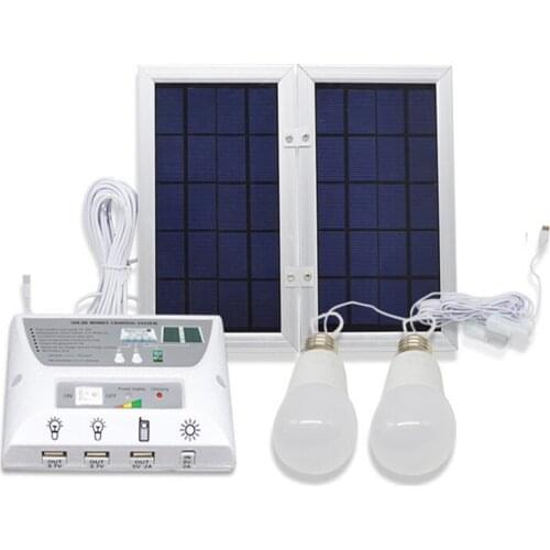 6W Solar Panel 8000mAh Battery Mobile Solar Power Home Lighting System Kit Emergency Light with 2 Bulb Lamp