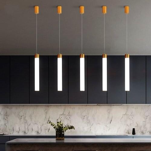 Post-modern Cylindrical Acrylic Long Tube Pendant Lights Nordic Minimalist LED Restaurant Light Gold Metal Hanglamp Bedside Lamp