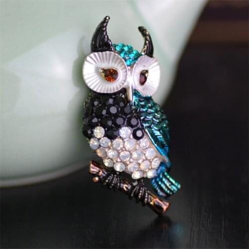 Shell Eyes Rhinestone Metal Owl Brooches For Women Vintage Bouquet Hijab Enamel Pin Scarf Buckle Clips femininos Broches Men