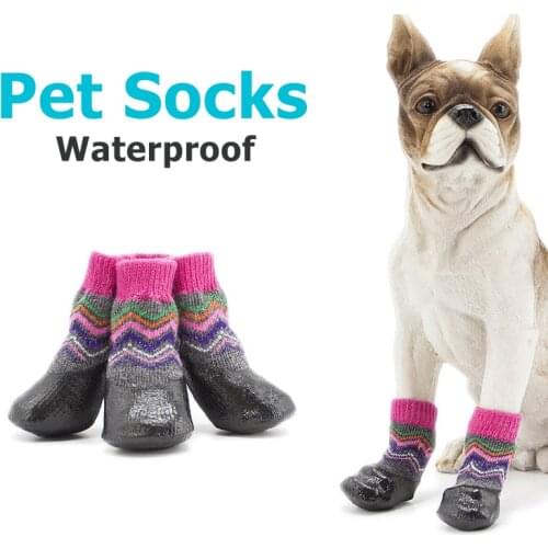 Waterproof Dogs Socks Rubber Fixed Pet Boots Dog Rain Snow Socks Footwear For Small Medium Big Dogs Non-slip Dogs Shoes at Home