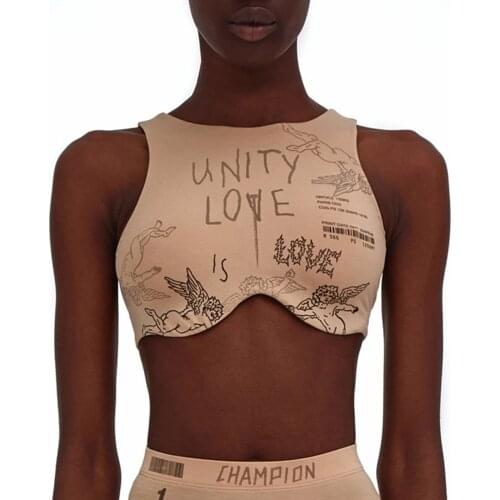 Womens Summer New Stylish Letter Print Cropped Top Wrapped Elastic Casual Party Round Neck 2021 Fashion Tanks Vest Sun-tops