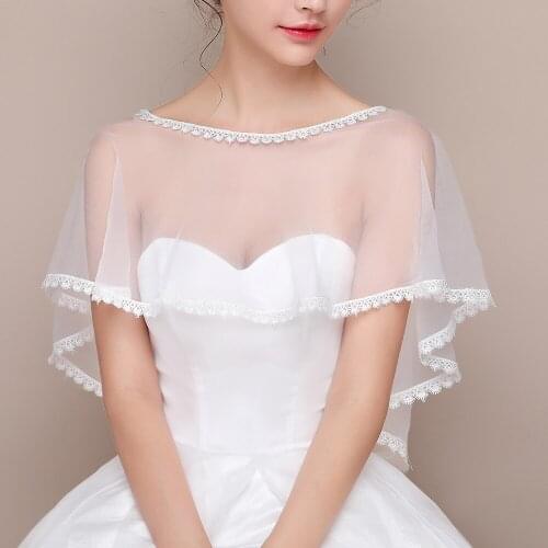 Scoop Neckline Wedding Bolero High Low Lace Appliques Women Bridal Wraps