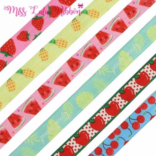16mm-75mm Cartoon Fruit Watermelon Cherry Strawberry Printed FOE Grosgrain Ribbon DIY Hair Bowknots 50yards/roll