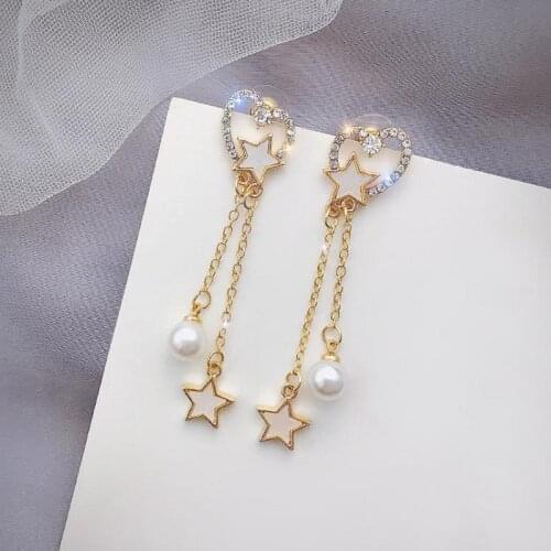 2020 New Korean Style Earrings Temperament Net Red Long Thin Love Star Tassel Pearl Crystal Earrings Womens Clothing Ohrringe