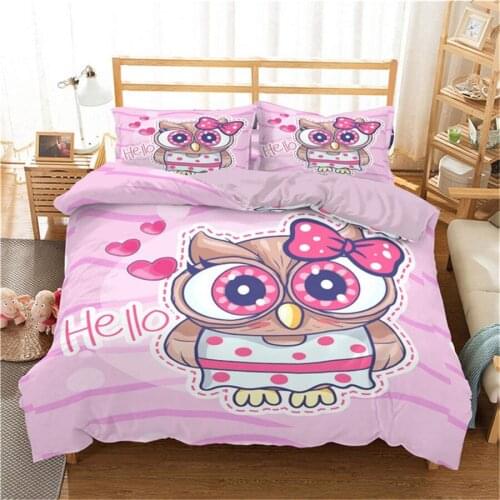 3D Bedding Set Cartoon Owl Print Duvet Cover Sets Animal Bedclothes with Pillowcase Bed Set Home Textiles Queen King Size 2/3pcs