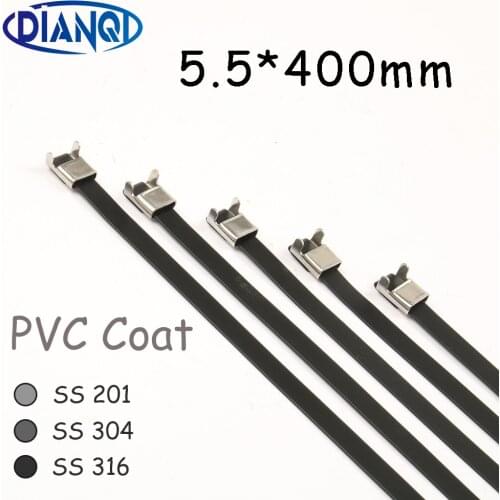 5.5*400 5.5mm 5.5x400Stainless Steel Zip PVC coating Strong Stainless Steel Grade Metal Cable Ties Zip Tie Wraps