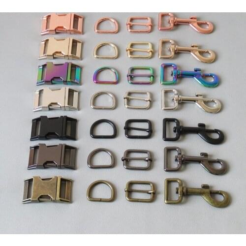50Sets/Pack Inner 25mm Webbing Strong Metal Buckle Hardware Adjuster D Ring Snap Hook For Pet Dog Collar Leads Clasp Accessories