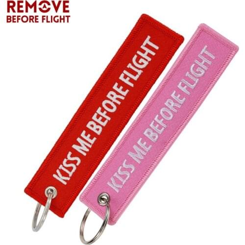 2 PCS Fashion Keychains llavero Kiss Me Before Flight llaveros Keychain Embroidery Key Fobs Car Key Ring Chain for Motorcycle