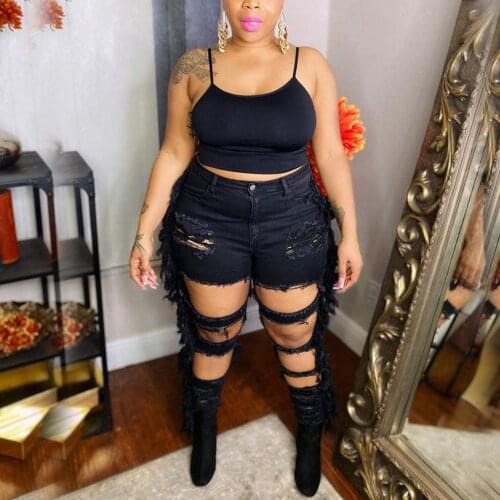 4XL 5XL Plus Size Black Jeans Pants Hollow Out High Waisted Skinny High Waisted Fashion High Street Wear Long Trousers Pants Hot