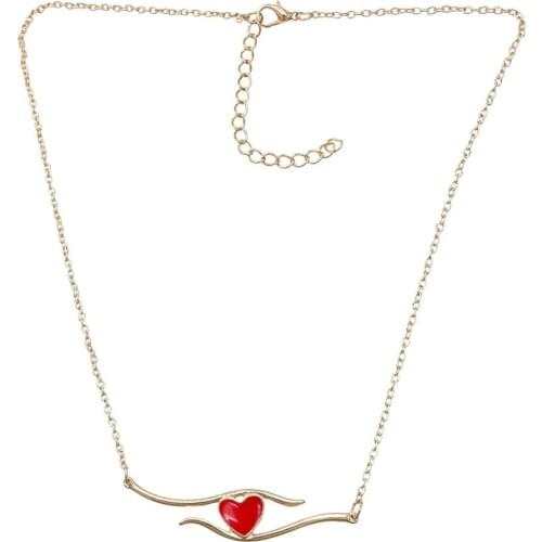 New Fashion Gold Color Chain Black Red Charms Enamel Heart Pendant Necklace For Women Lover Party Simple Jewelry