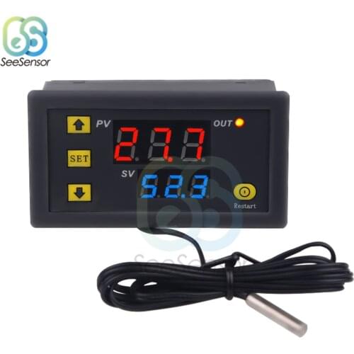 W3230 12V 24V AC110-220V Probe line 20A Digital Temperature Control LED Display Thermostat With Heat/Cooling Control Instrument